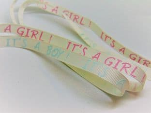 0 SR1202 10mm "It's a..." Boy or Girl Baby Grosgrain Ribbon - 20m - Full Colour Range