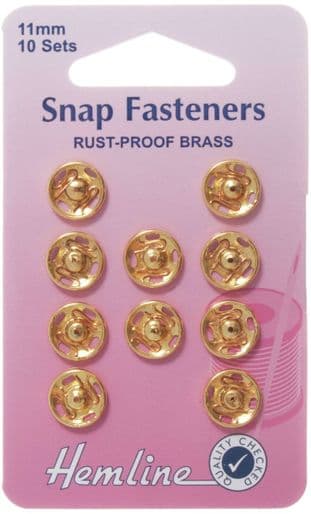 0H420.11.G Sew On Snap Fasteners: Gold - 11mm