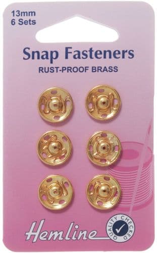 0H420.13.G Sew On Snap Fasteners: Gold - 13mm