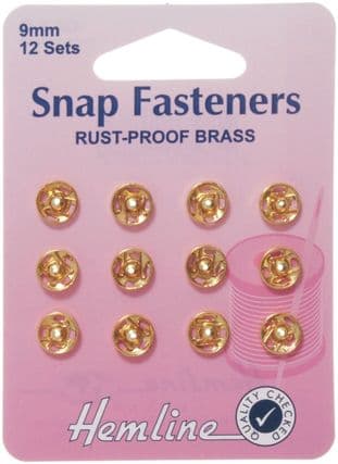 0H420.9.G Sew On Snap Fasteners: Gold - 9mm
