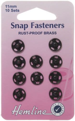 0H421.11 Sew On Snap Fasteners: Black - 11mm
