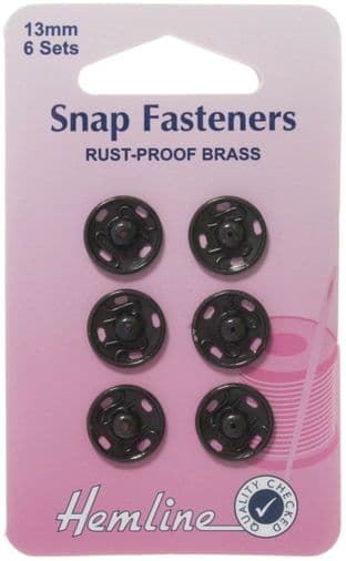 0H421.13 Sew On Snap Fasteners: Black - 13mm