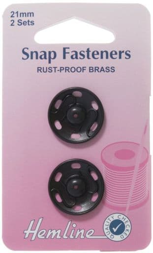 0H421.21 Sew-on Snap Fasteners: Black - 21mm