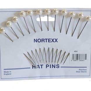 450. Florist/Hat Pins: Stainless Steel -10mm White Pearlised Bead  - 12pcs