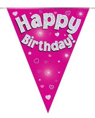 630406 Party Bunting Happy Birthday Pink Holographic