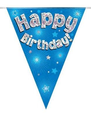 630987 Party Bunting Happy Birthday Blue Holographic