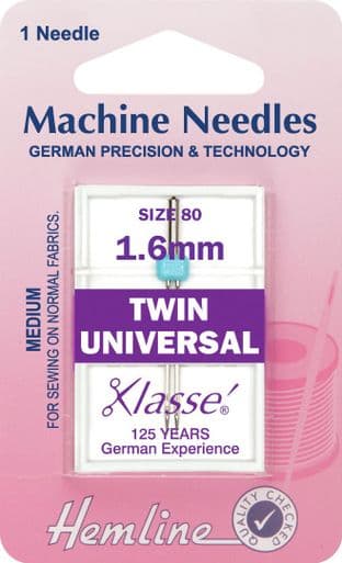 H110.16 Twin Universal Machine Needles: 80/12 - 1.6mm