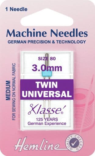 H110.30 Twin Universal Machine Needles: 80/12 - 3mm