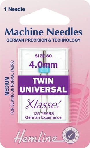 H110.40 Twin Universal Machine Needles: 80/12 - 4mm