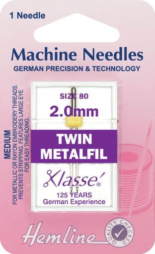 H119.20 Metalfil Twin Machine Needles: 80/12 - 2mm