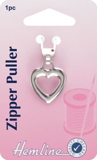 H164.03 Zipper Puller: Heart - Silver