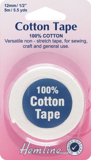 H540.12 Cotton Tape: White - 5m x 12mm