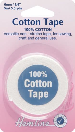H540.6 Cotton Tape: White - 5m x 6mm