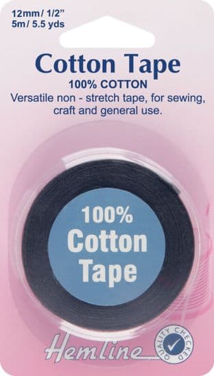 H541.12 Cotton Tape: Black - 5m x 12mm