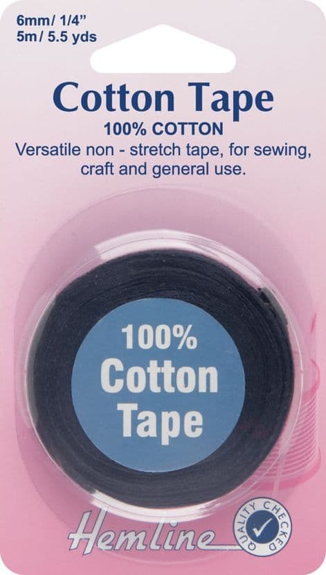 H541.6 Cotton Tape: Black - 5m x 6mm