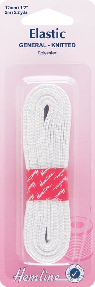 H620.12 General Purpose Knitted Elastic: White - 2m x 12mm