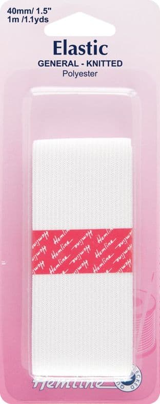 H620.40 General Purpose Knitted Elastic: White - 1m x 40mm