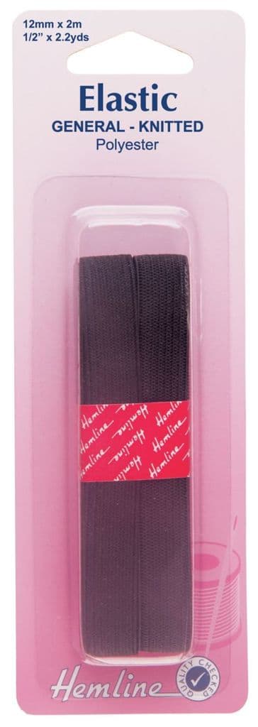 H621.12 General Purpose Knitted Elastic: Black - 2m x 12mm