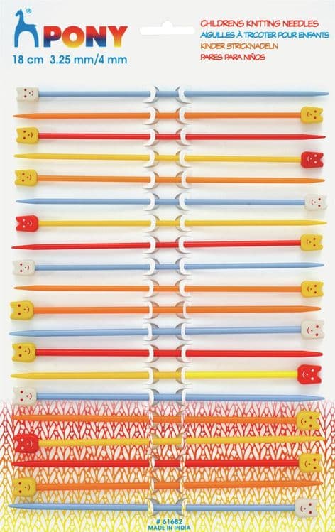 Childrens Knitting Pins: Plastic: Assorted Sizes on Card