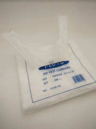 D00014 Packaging: Carrier Bags - White - Vest Type - 15" x 18"