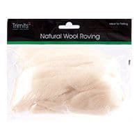 FW50.301 Natural Wool Roving: 50g : White