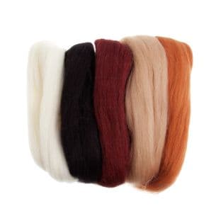FW50.AS1 Natural Wool Roving: 50g : Assorted Browns