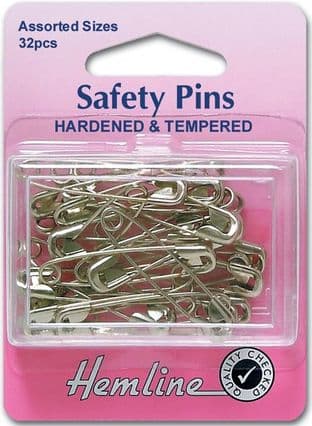 H410.99 Safety Pins: Assorted - Nickel - 32pcs