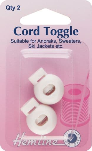 H459\WHT Cord Toggles: White - 6mm