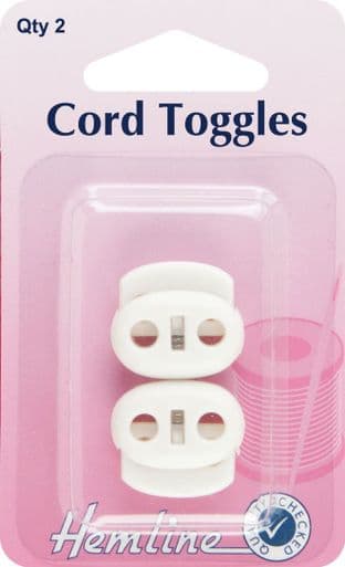 H459.2.W Adjustable Cord Toggles: White - 6mm