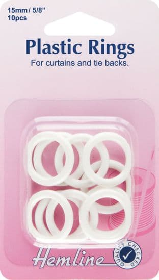 H471.15 Plastic Curtain Rings: White - 15mm - 10pcs