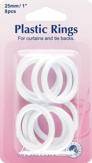 H471.25 Plastic Curtain Rings: White - 25mm - 10pcs