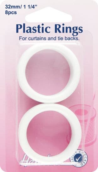 H471.32 Plastic Curtain Rings: White - 32mm - 10pcs