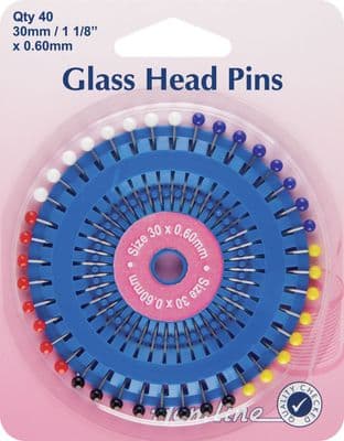 H667 Glass Head Pins: Nickel - 30mm, 40pcs