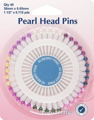 H669 Assorted Pearl Heads Pins: Nickel - 38mm, 40pcs