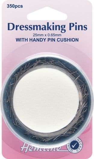 H704 Dressmaker Pins & Foam Pincushion: 25mm, 350pcs