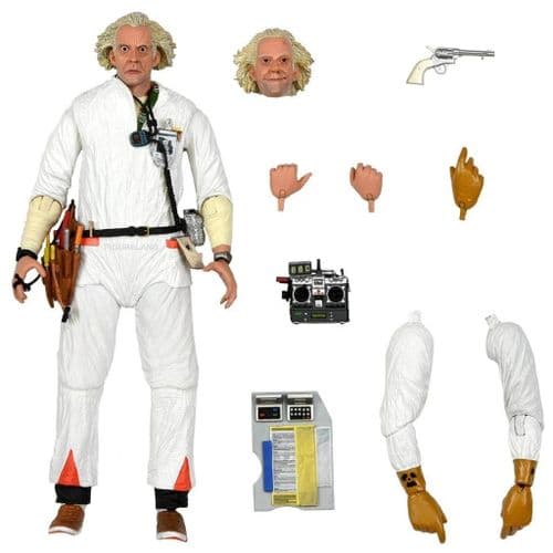 BACK TO THE FUTURE ULTIMATE DOC BROWN (1985) HAZMAT SUIT 7" SCALE ACTION FIGURE FROM NECA